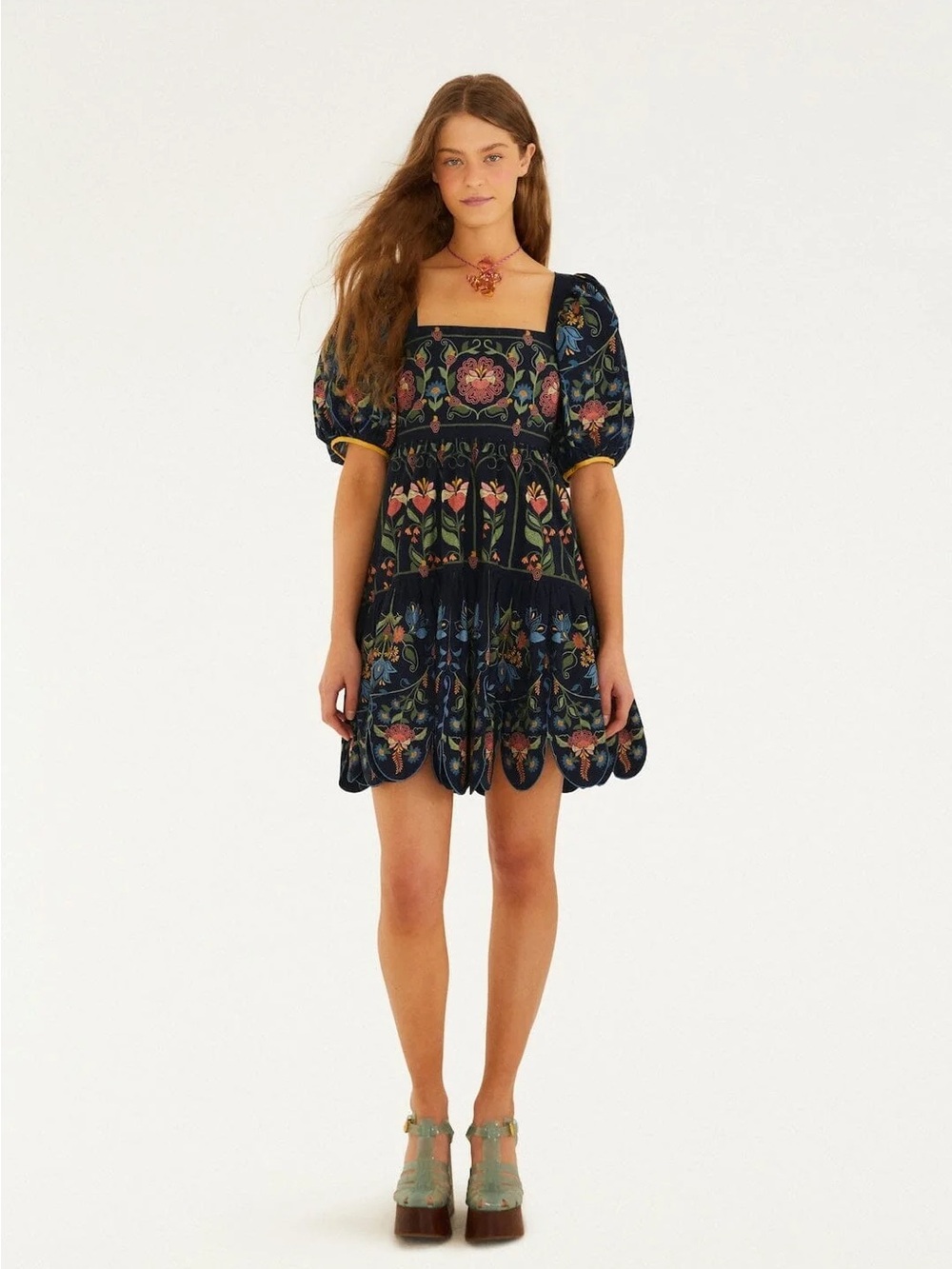 FARM RIO Navy Blue Stitched Garden Mini Dress